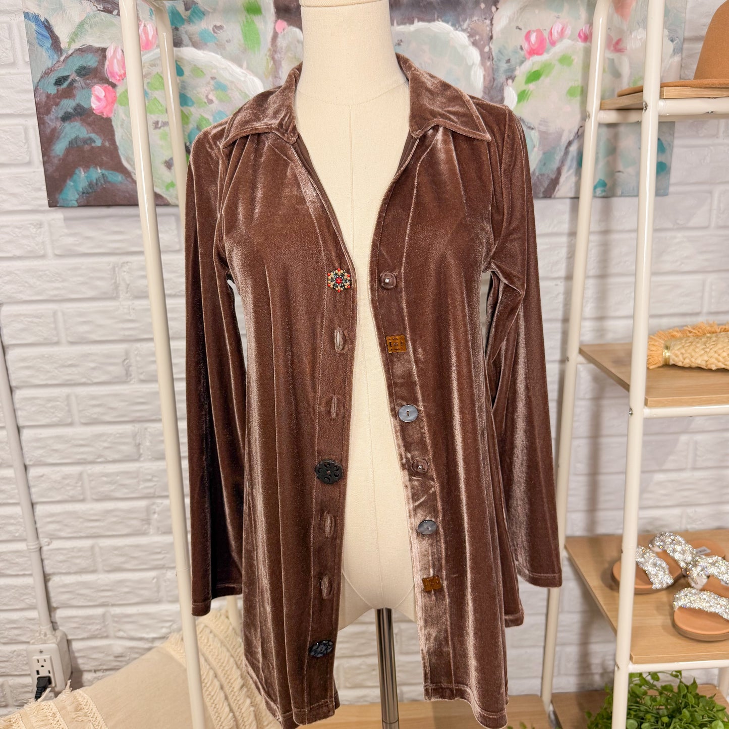 Soft Surroundings New Danielle Velvet Button Long Sleeve Tunic (XS)