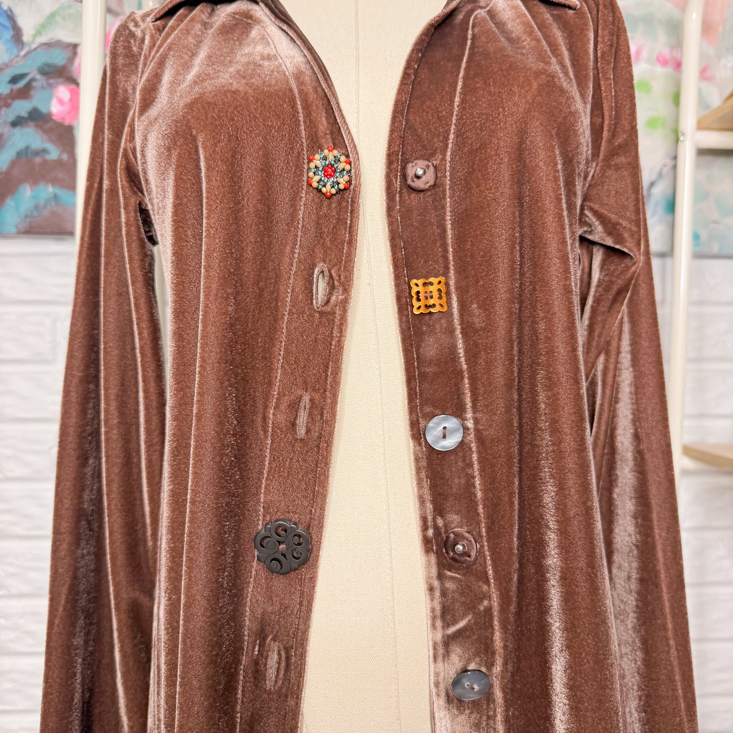 Soft Surroundings New Danielle Velvet Button Long Sleeve Tunic (XS)