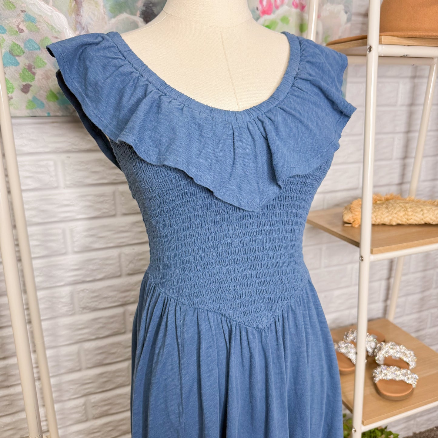 American Eagle Blue Ruffle Midi Dress (XS)