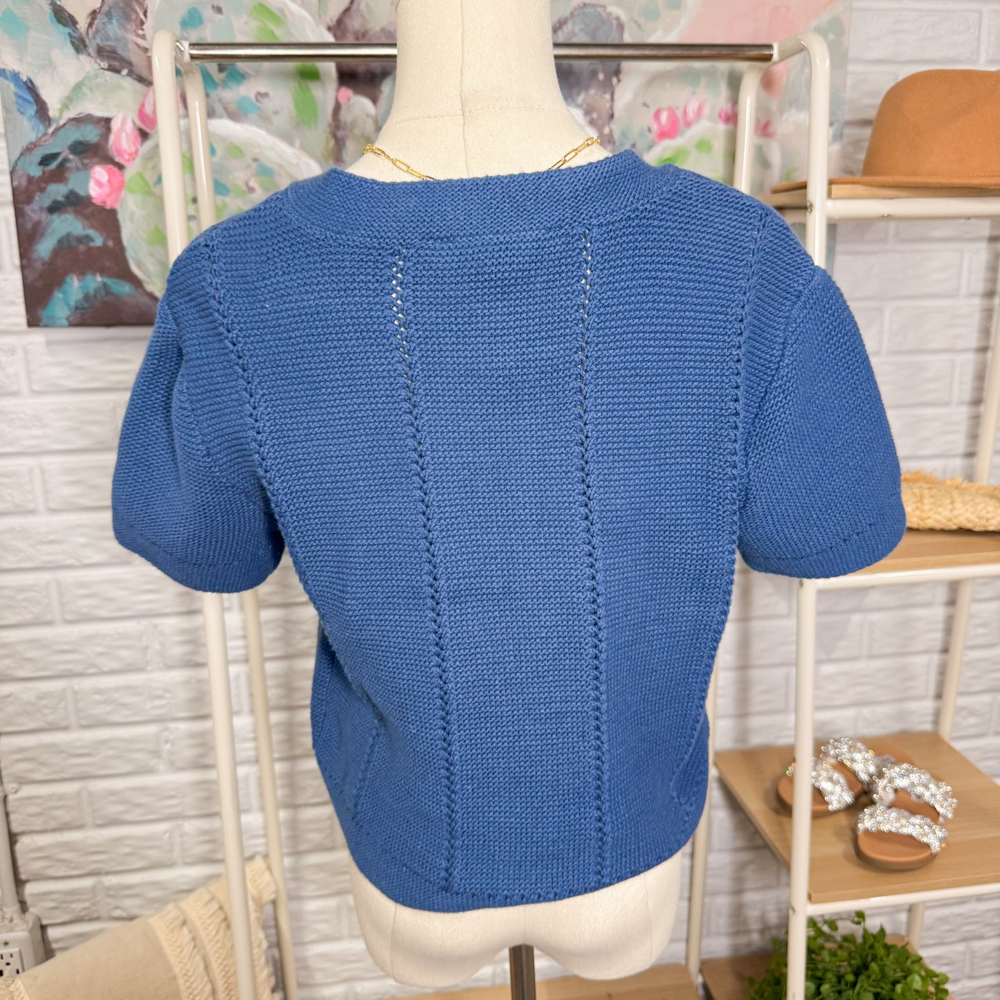 LOFT New Blue Short Sleeve Button Sweater (XS)