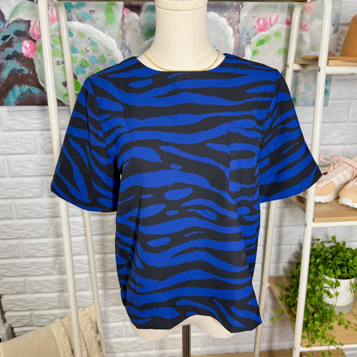 LOFT New Zebra Print Clean Short Sleeve Pocket Top (XS)