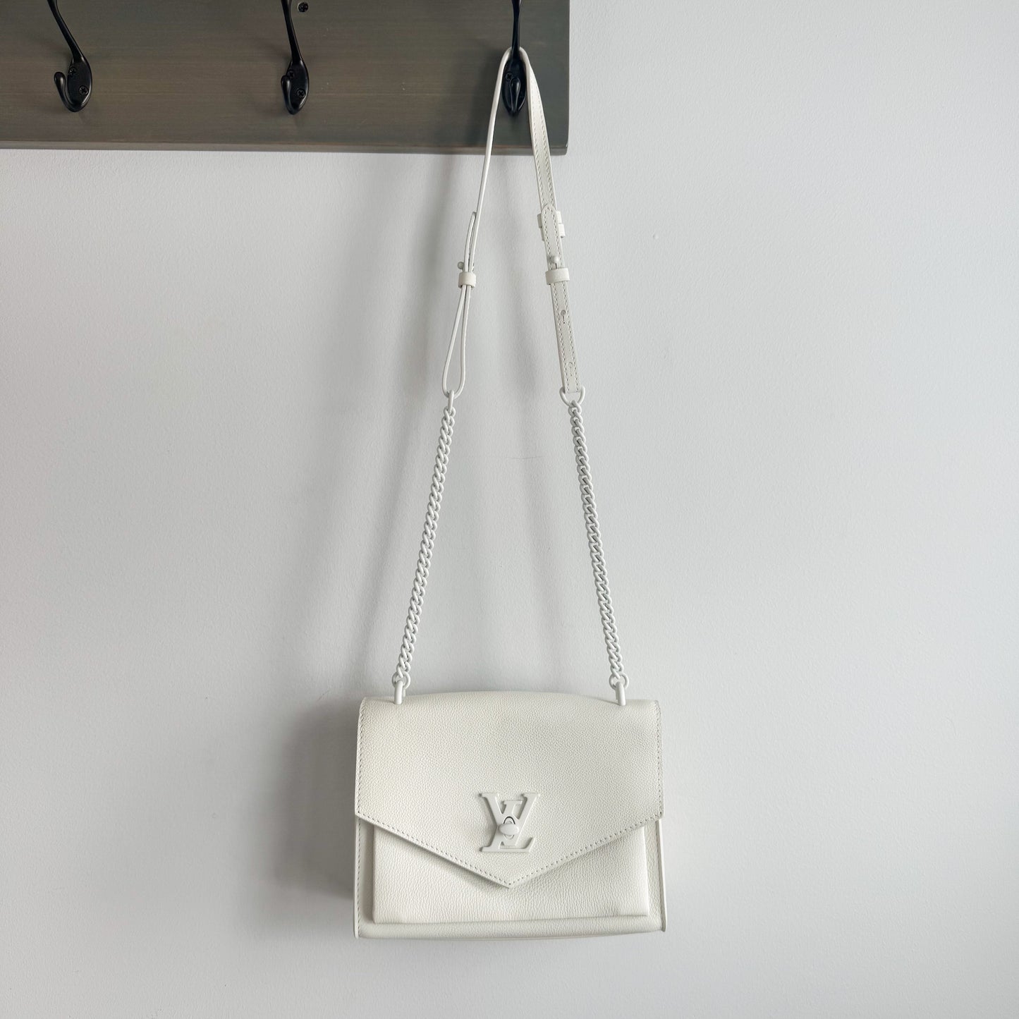 Louis Vuitton Soft Calfskin Mylockme Chain Crossbody Bag BB White