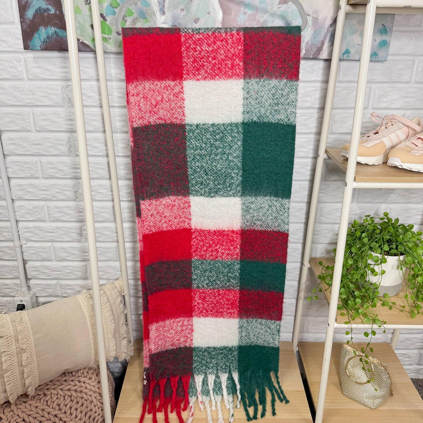 LOFT Cozy Red/Green Plaid Blanket Scarf