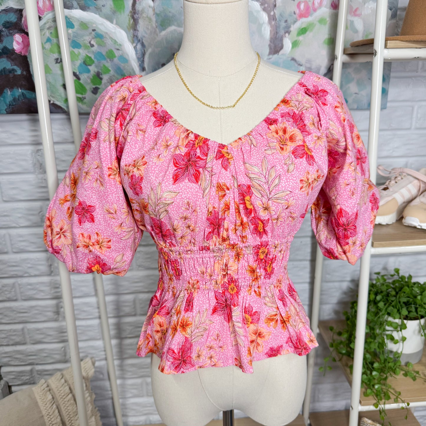 LOFT New Lily Gathered Waist V Neck Blouse (XSP)