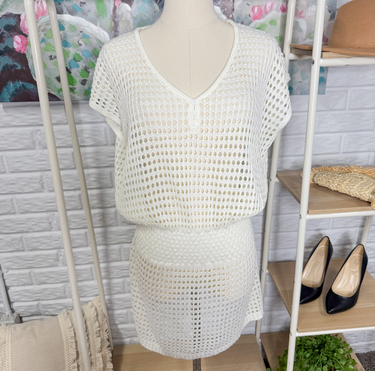 Cupshe Ivory Crochet Swim Beach Coverup Dress (one size)