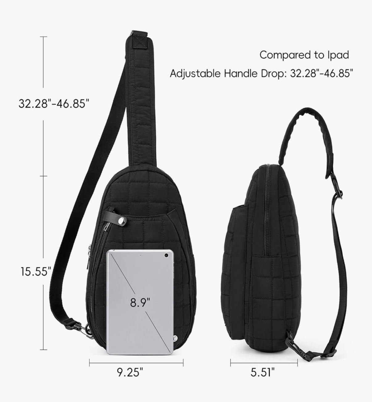 New Black Quilted Pickleball Crossbody Sling Bag