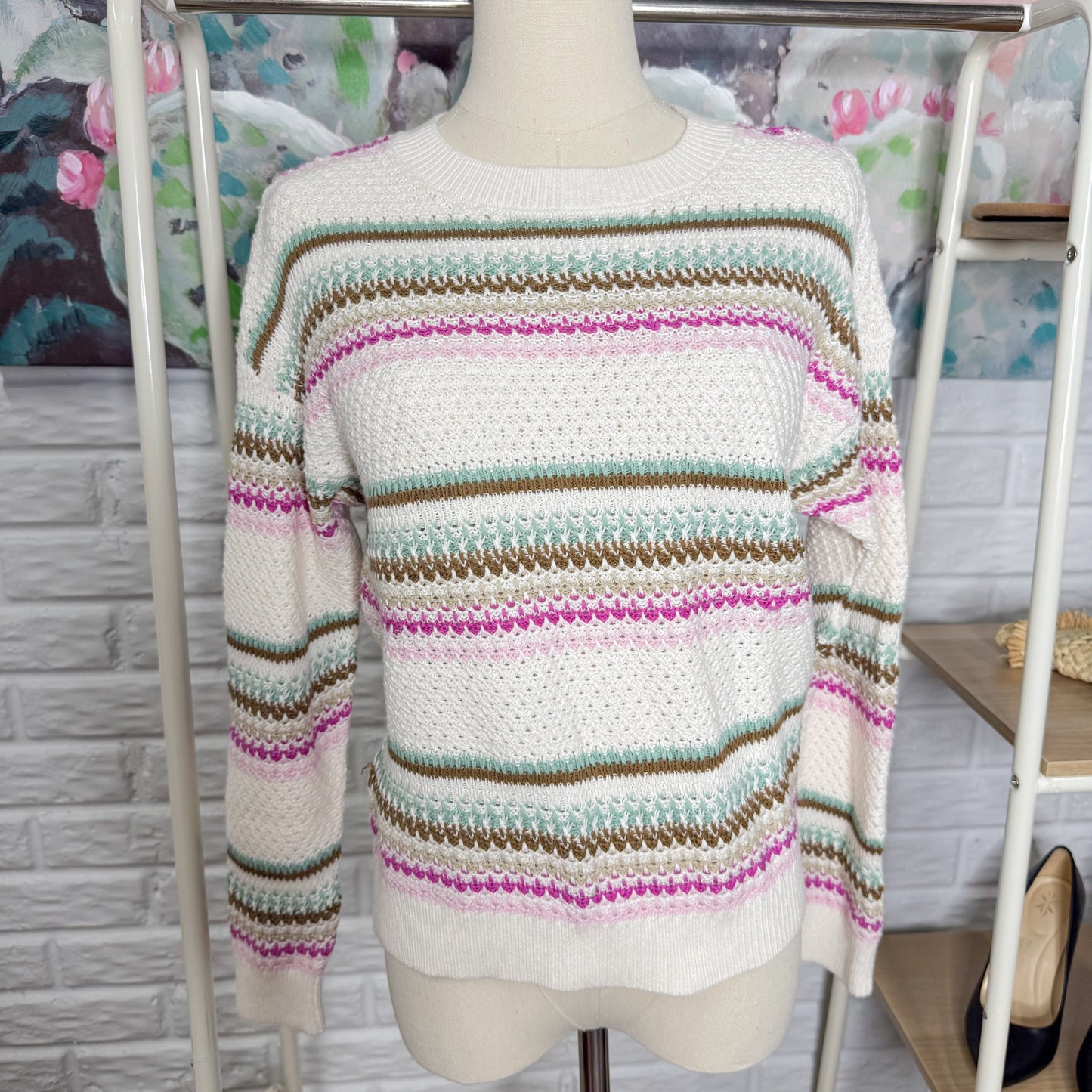 LOFT New Striped Pointelle Sweater (XS)