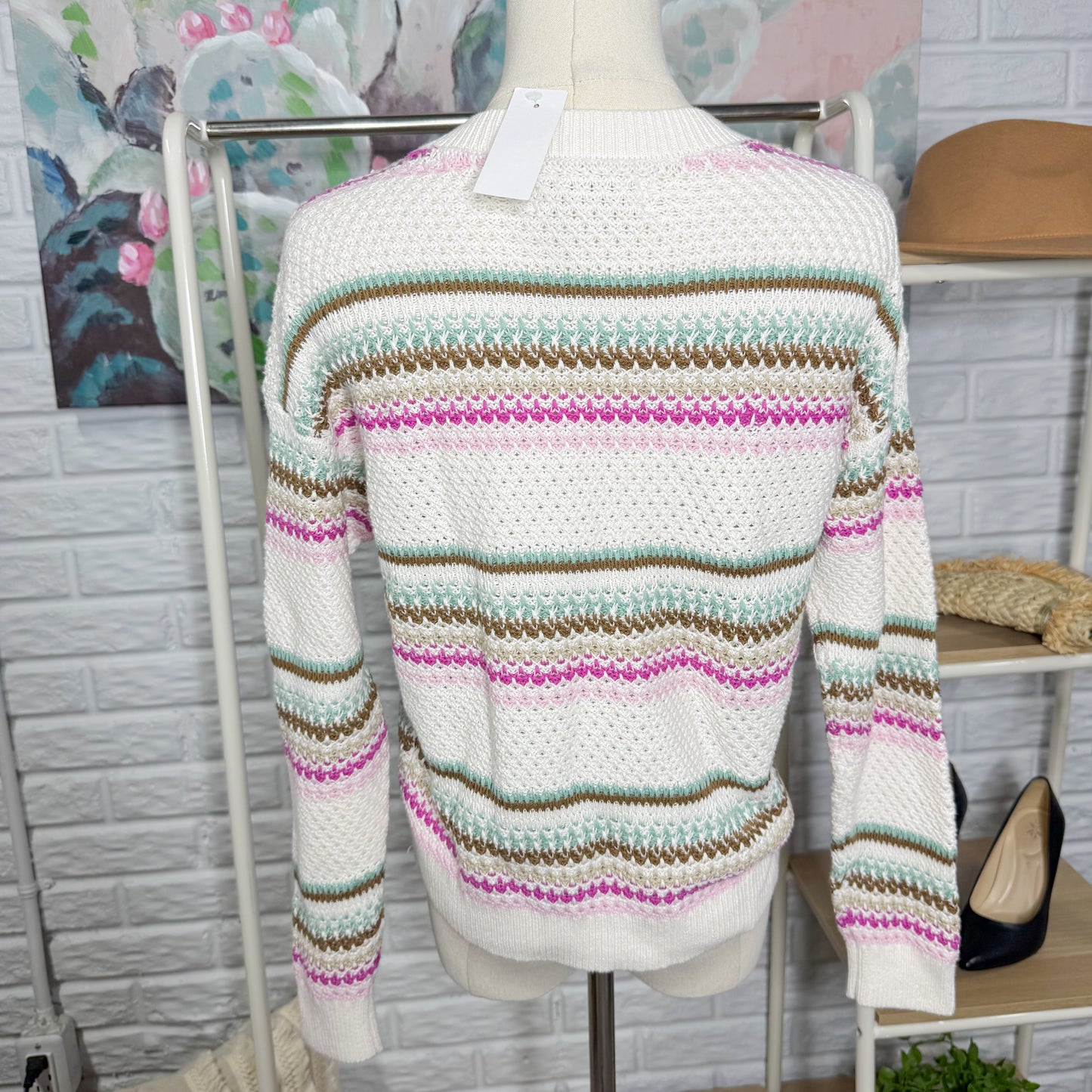 LOFT New Striped Pointelle Sweater (XS)