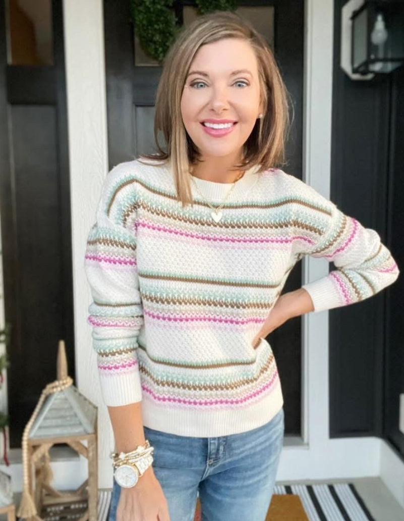 LOFT New Striped Pointelle Sweater (XS)