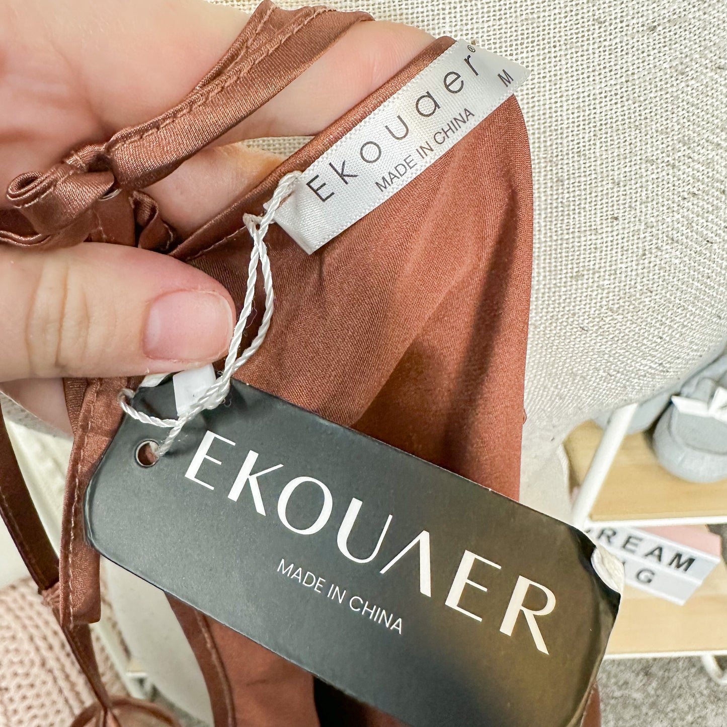 Ekouaer New Brown Satin Cami Size Medium