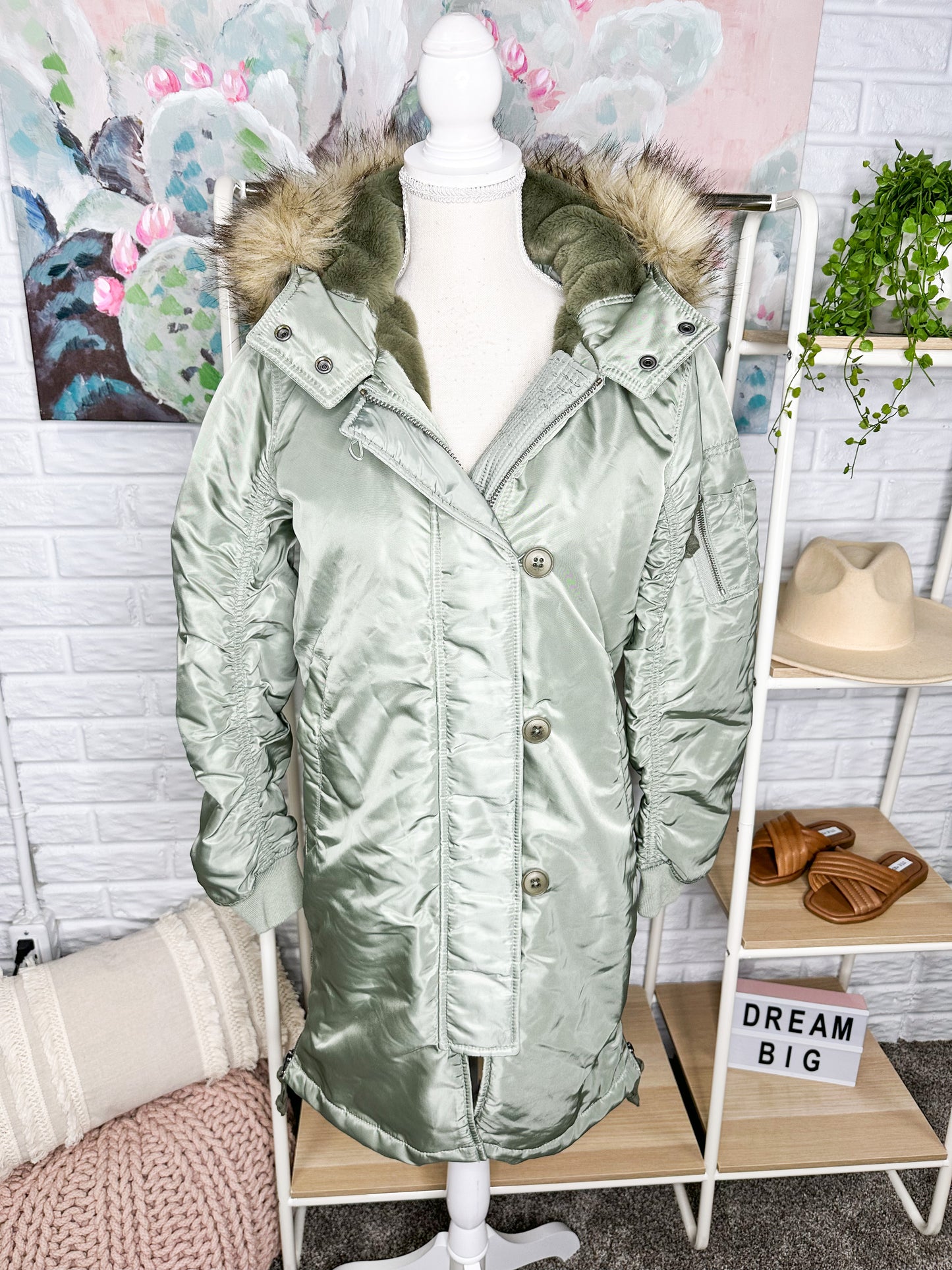 Abercrombie & Fitch Shiny Nylon Green Parka Jacket Size XS