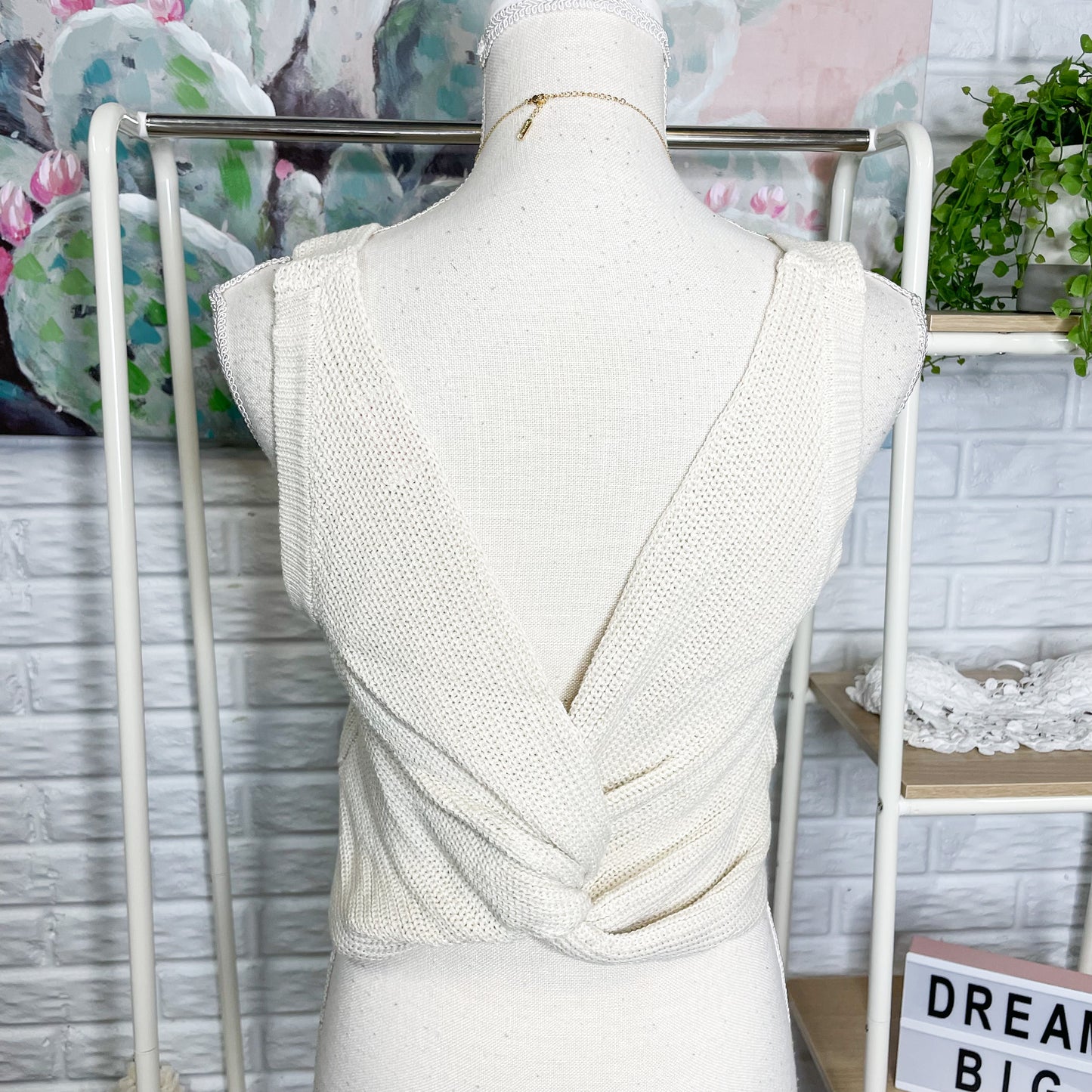 Pink Lily NEW Cream Wrap Back Cropped Top Size Large