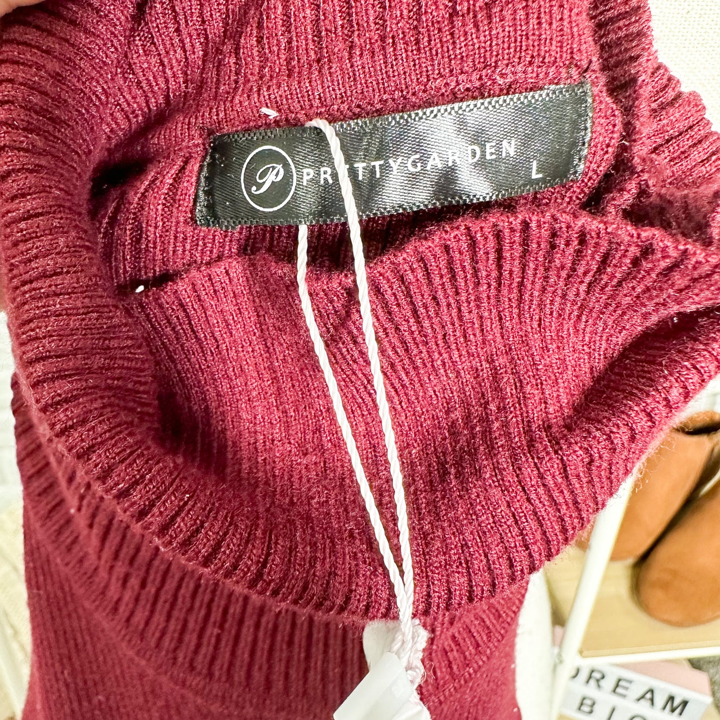 Prettygarden New Maroon Ribbed Long Sleeve Sweater Size Large