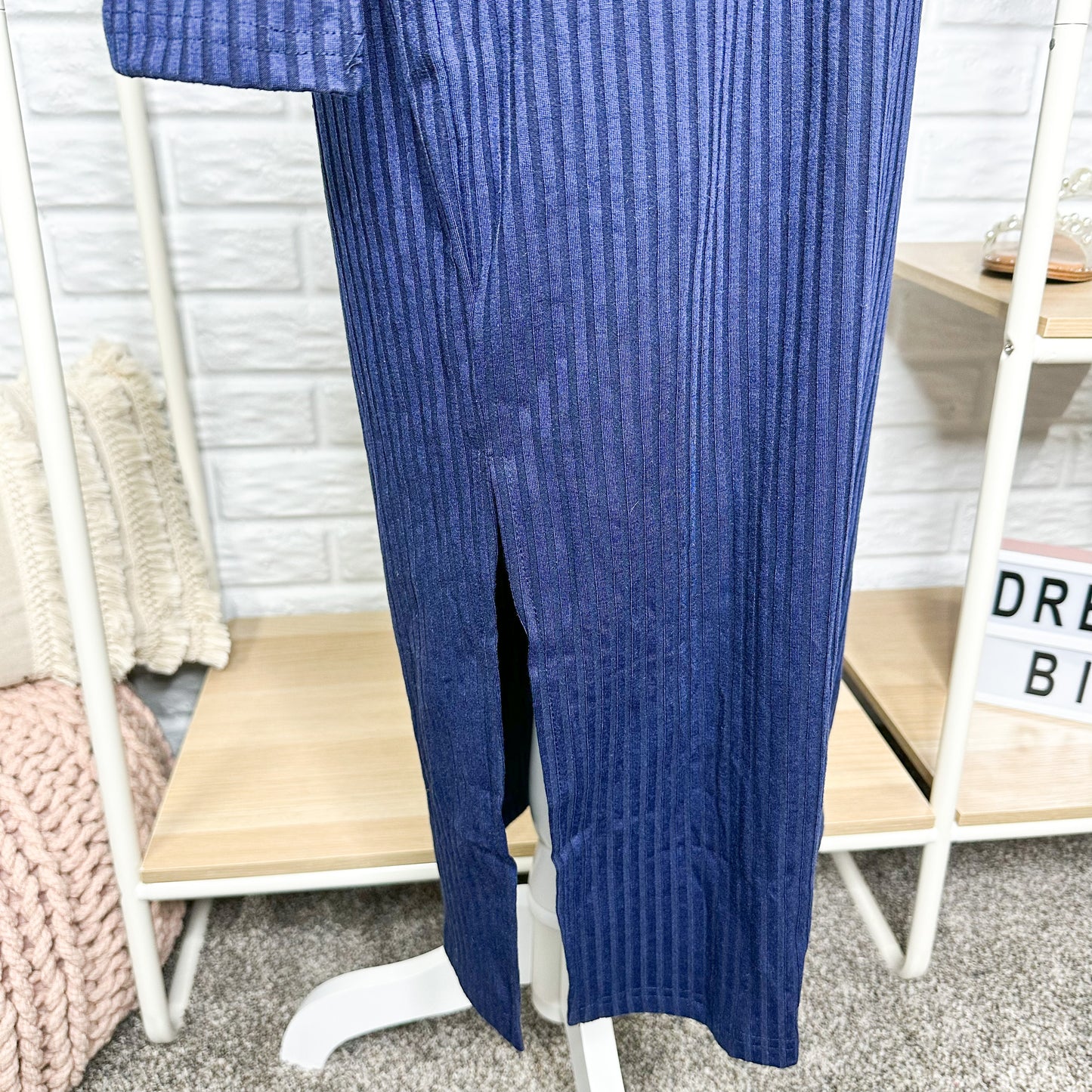 Prettygarden New Blue Ribbed Midi Dress Size Large