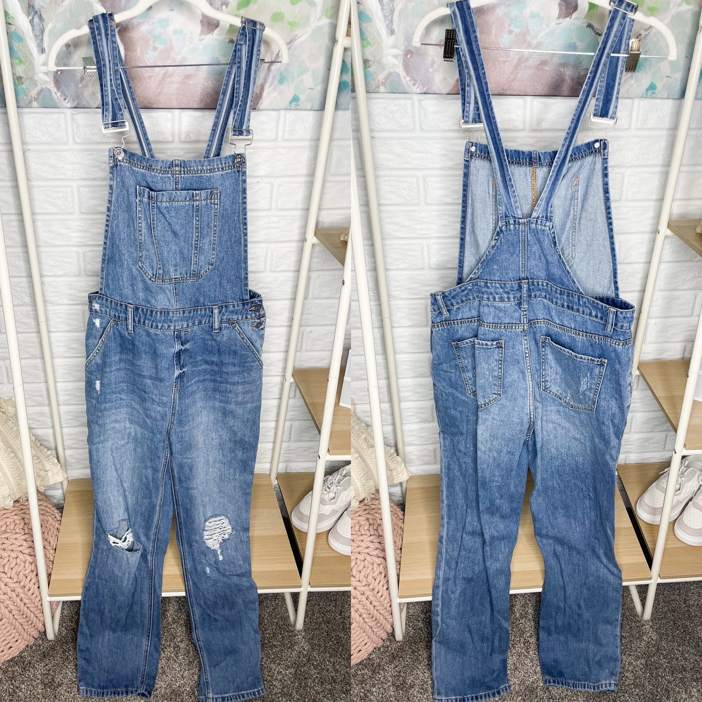 Risen Nash Distressed Denim Overalls Size Large