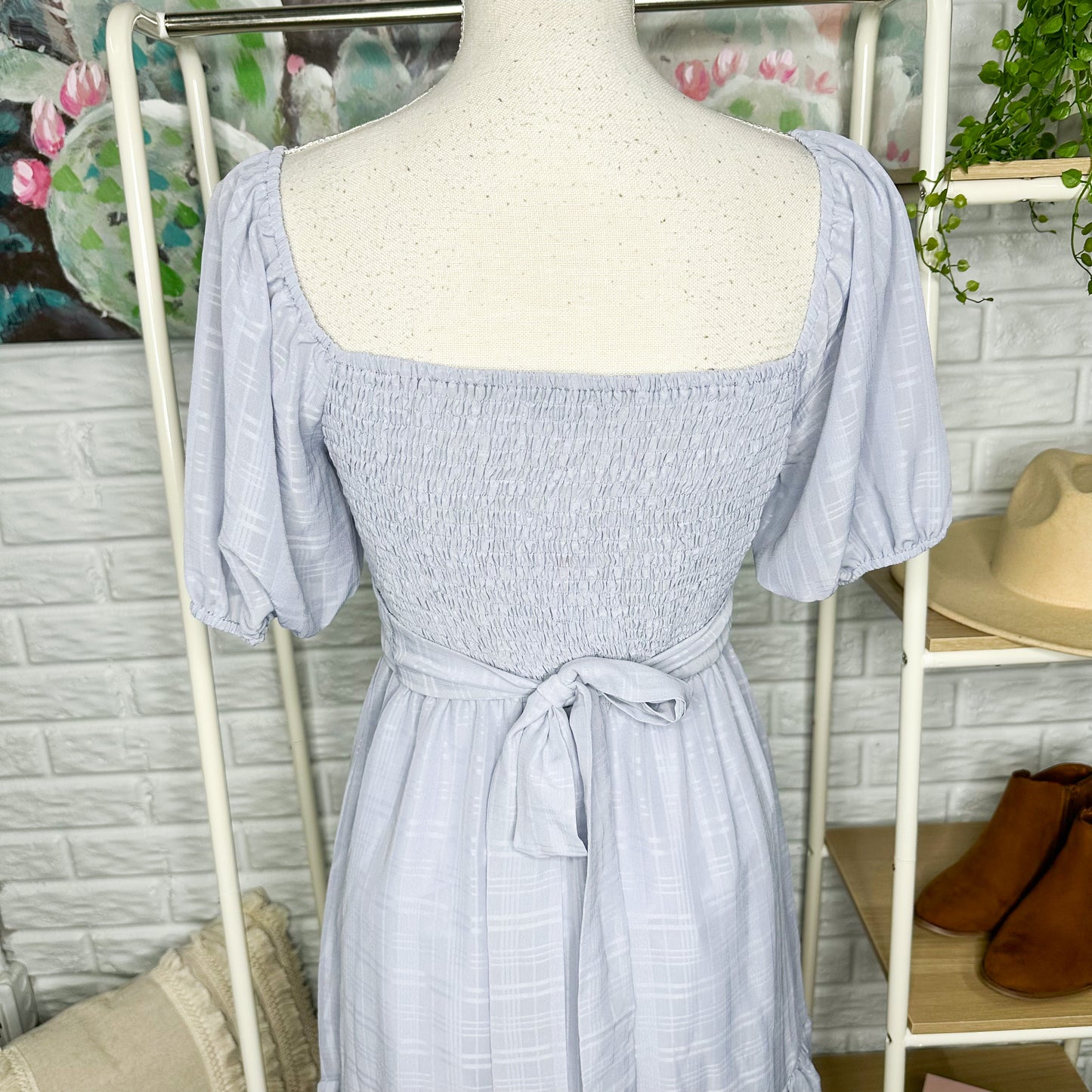 Miholl New Blue V Neck Tie Back Midi Dress Size Medium