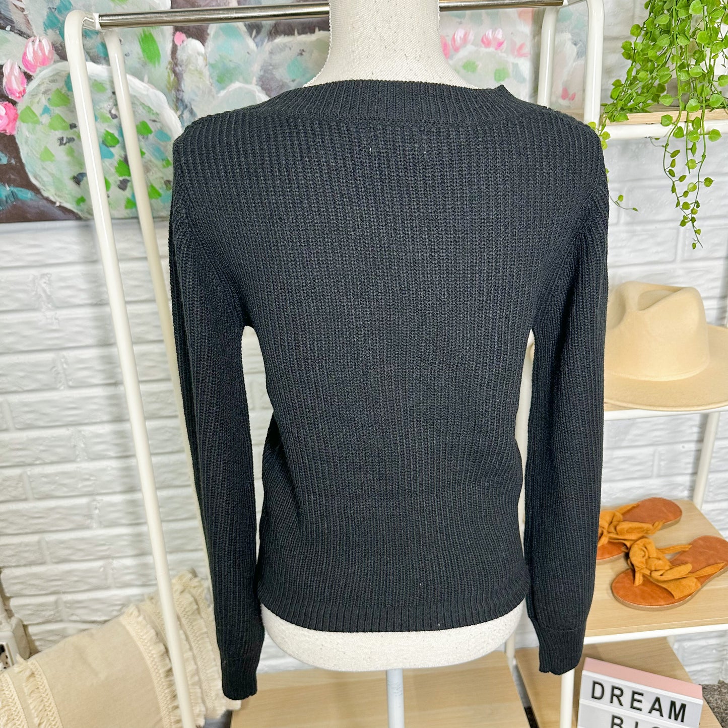 Pink Lily Get A Chance Black Cut Out Sweater Size Medium