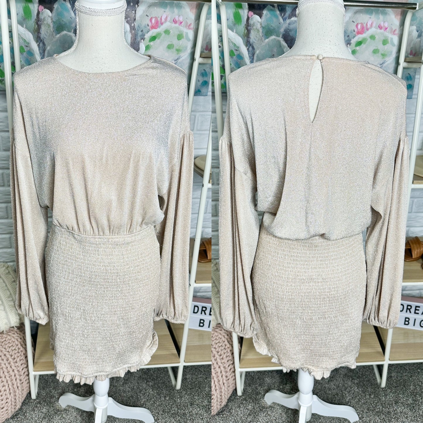 Pink Lily Getting Closer To You Champagne Dress Size Large
