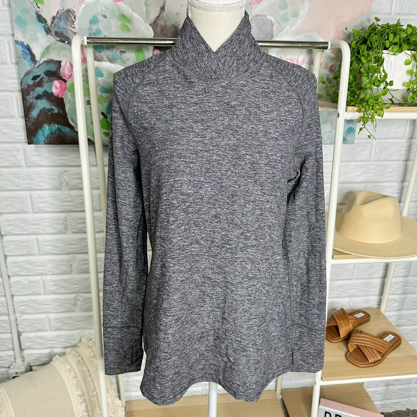 Lululemon Warm Your Core Long Sleeve Tee Heathered Black Size 10