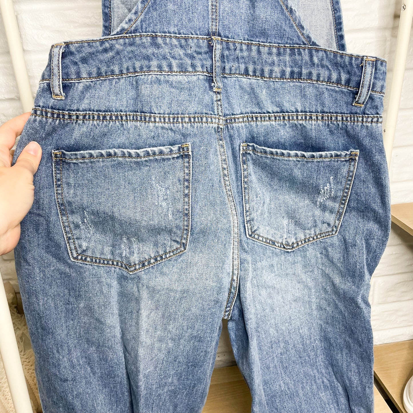 Risen Nash Distressed Denim Overalls Size Large