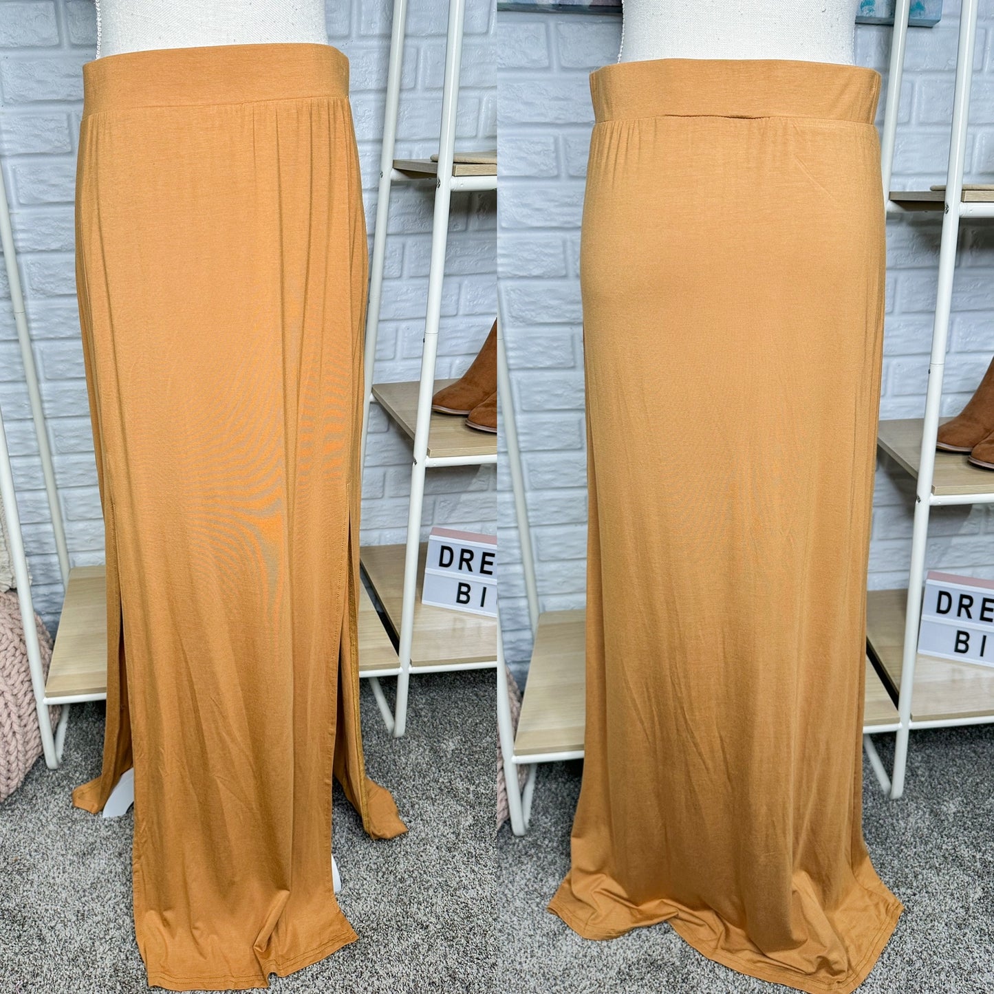 Shein Caramel High Waist Maxi Skirt Size Large