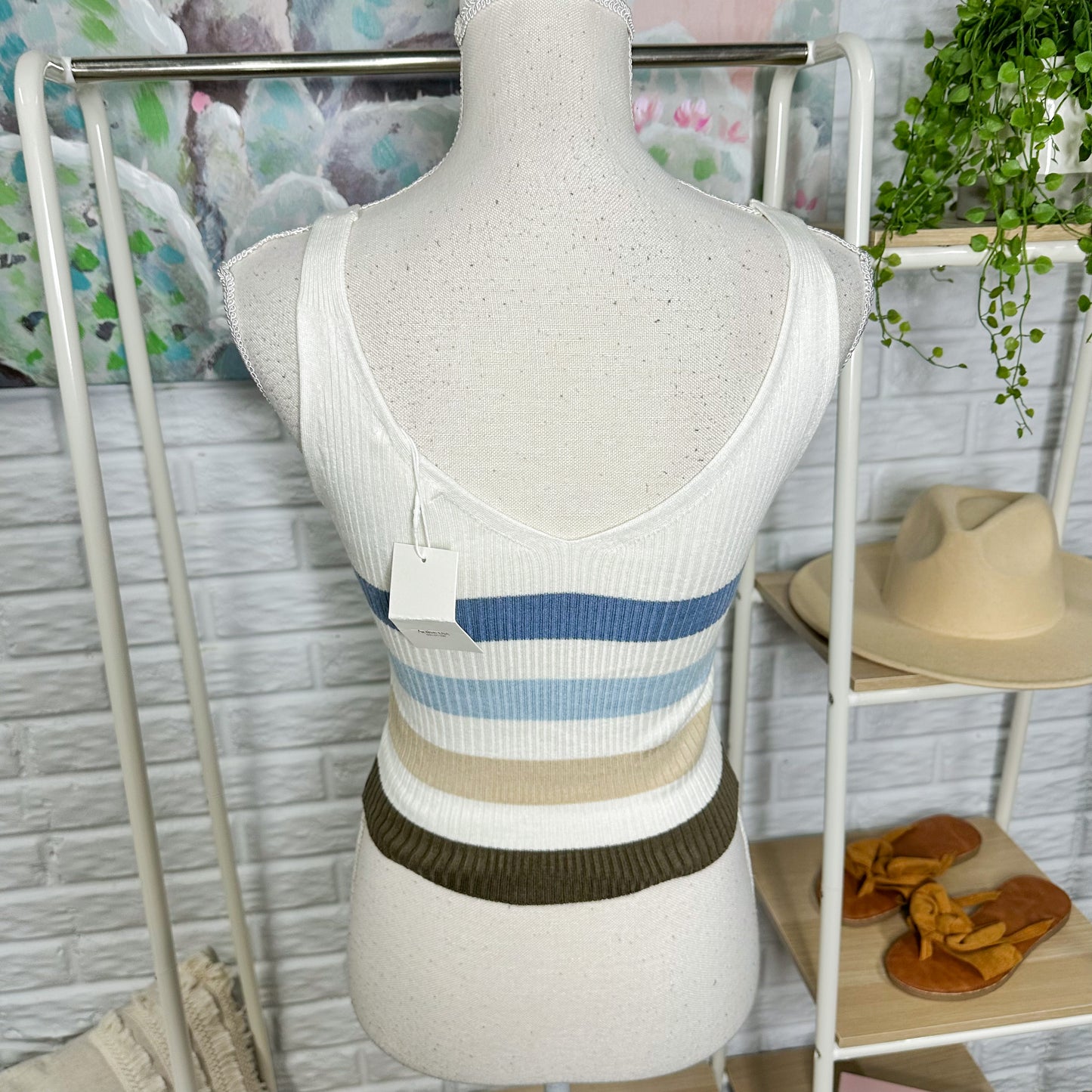 Active USA New Knit Striped Crop Top Size Medium