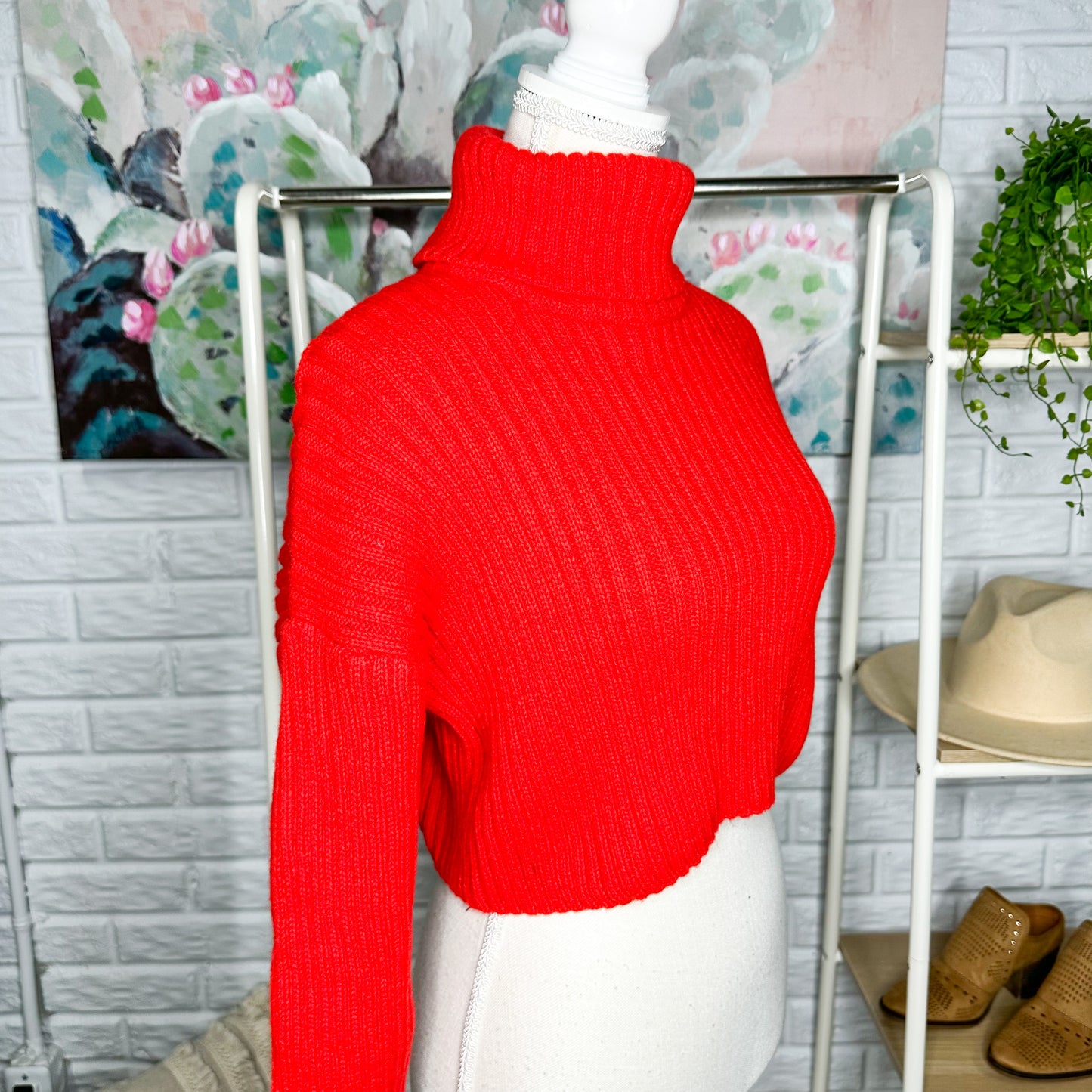 Goodnight Macaroon Red Yoyo Turtleneck Crop Sweater Size Large