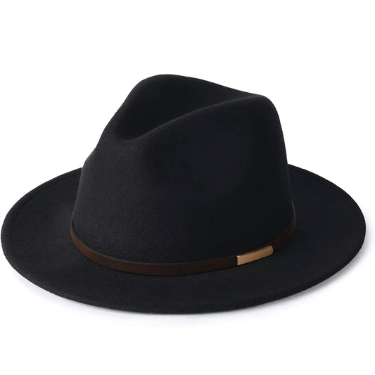 Furtalk New Black Australia Wool Wide Brim Fedora Hat Size Medium