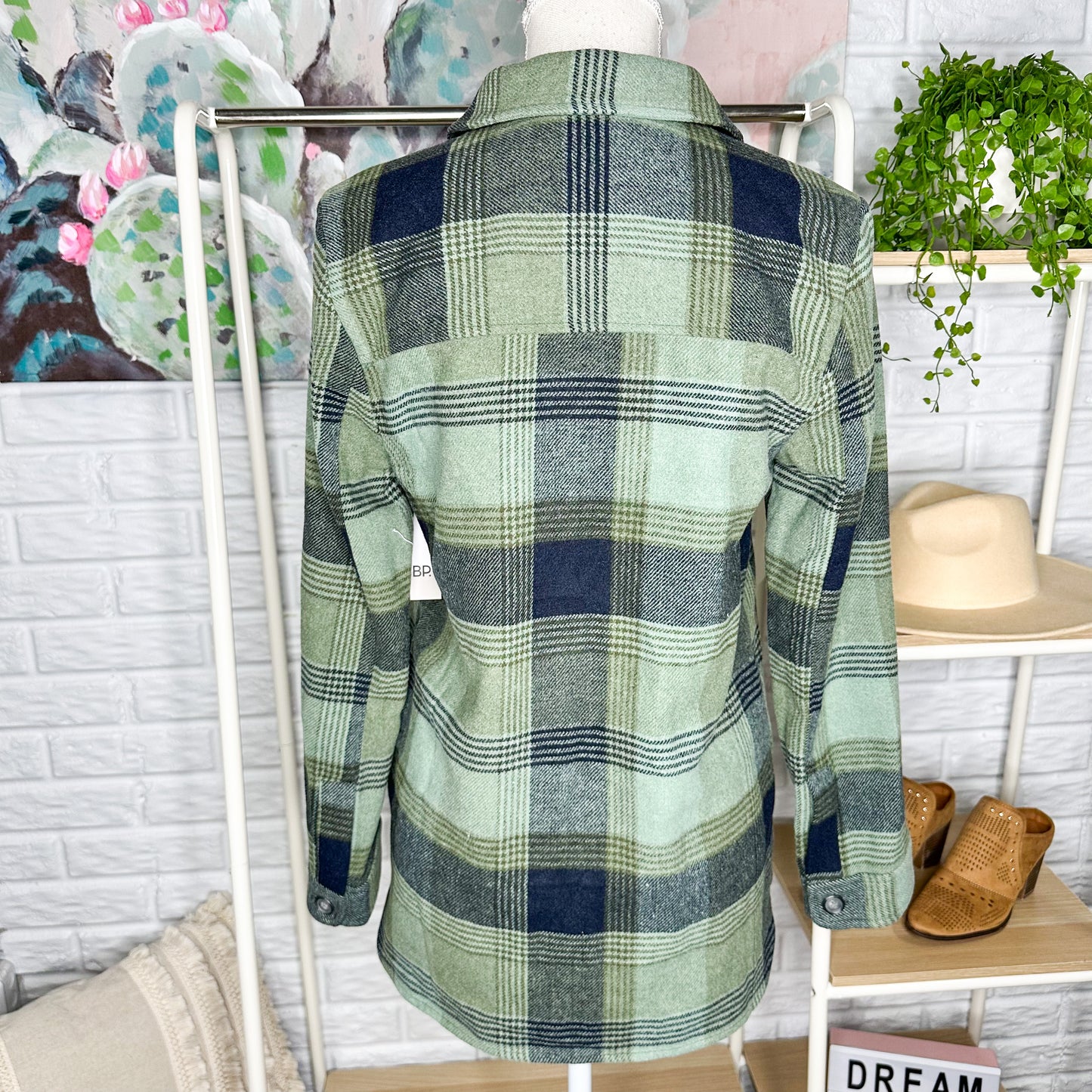 BP New Olive Plaid Shirt Blouse Size XS