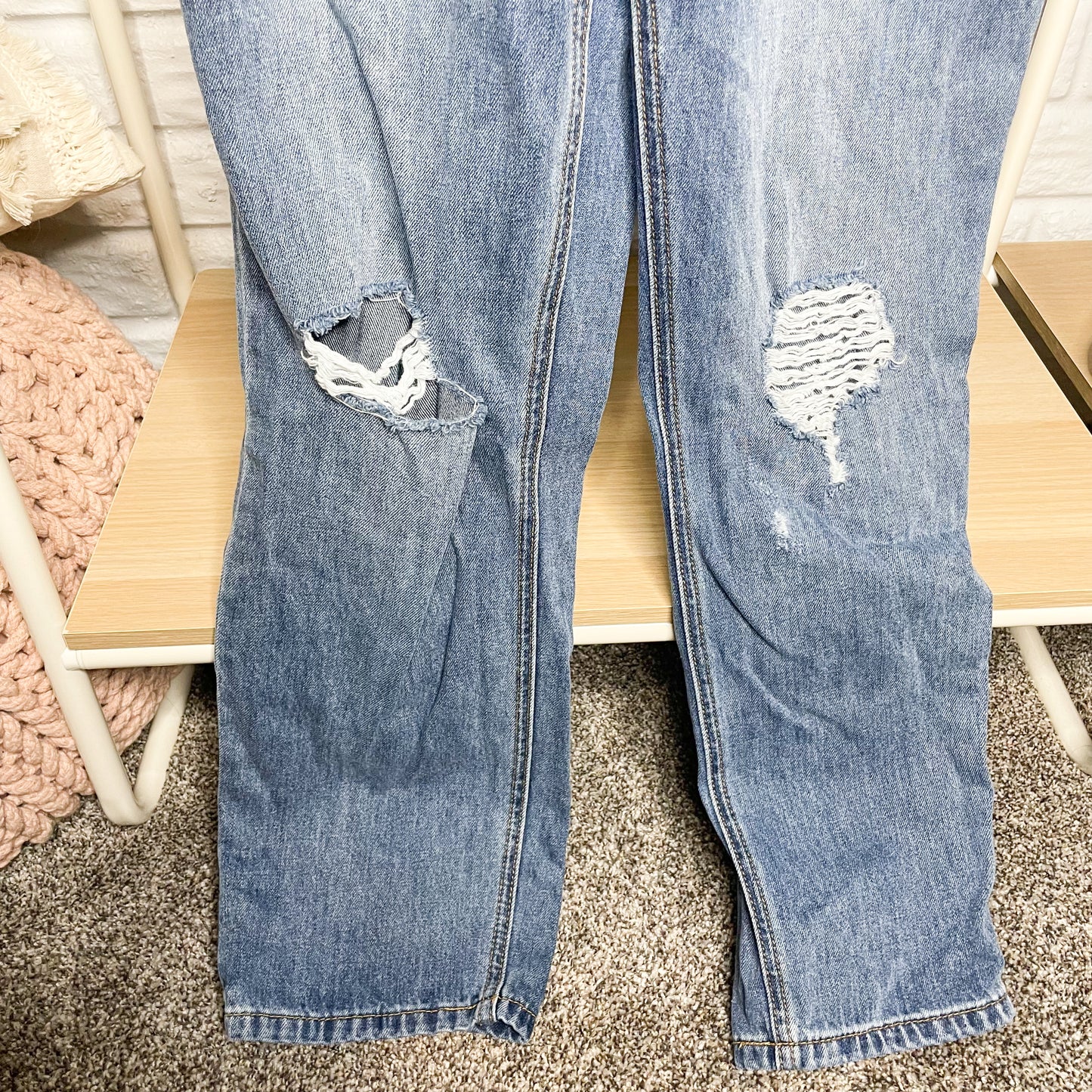Risen Nash Distressed Denim Overalls Size Large
