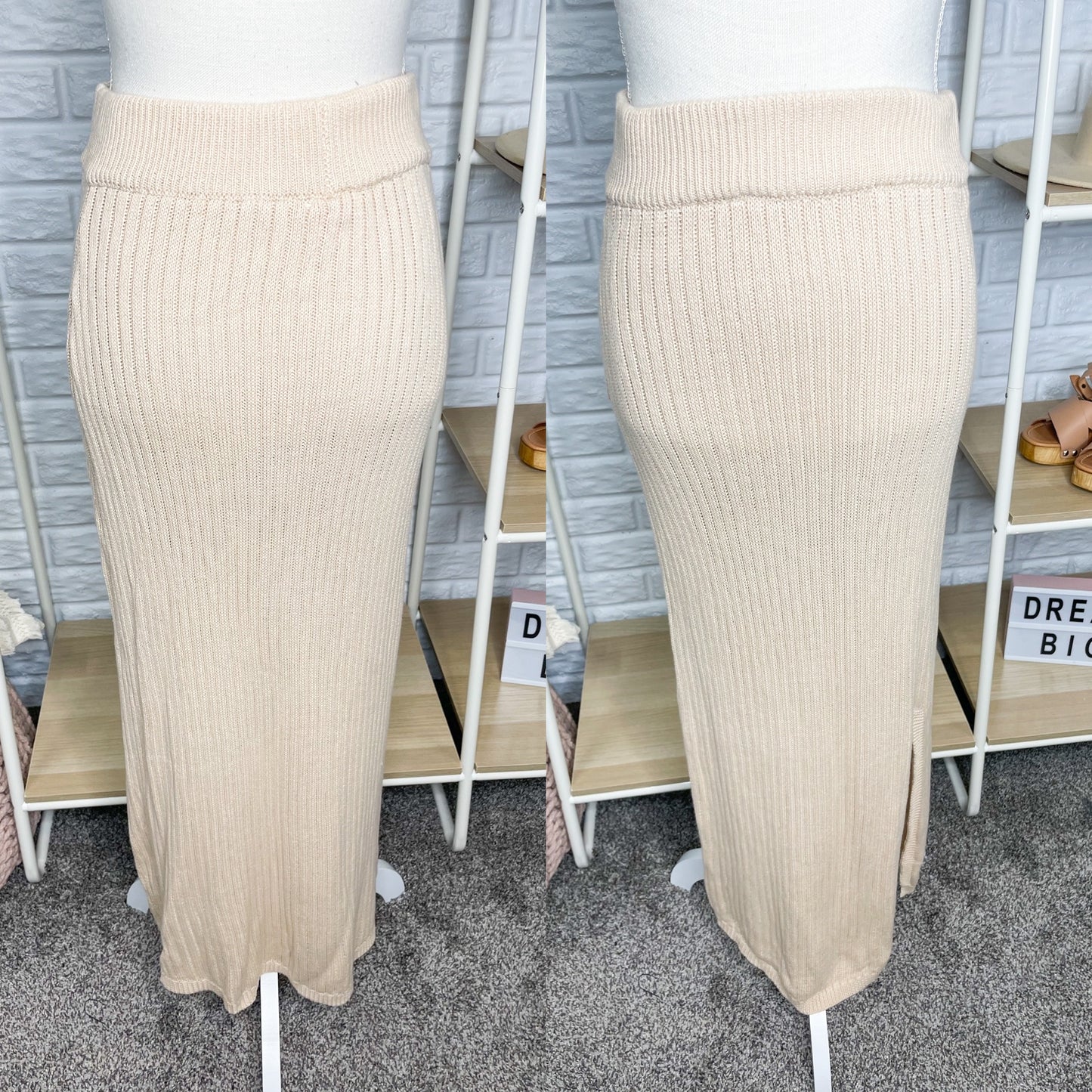 Pink Lily Day to Night Cream Ribbed Midi Skirt Size Large