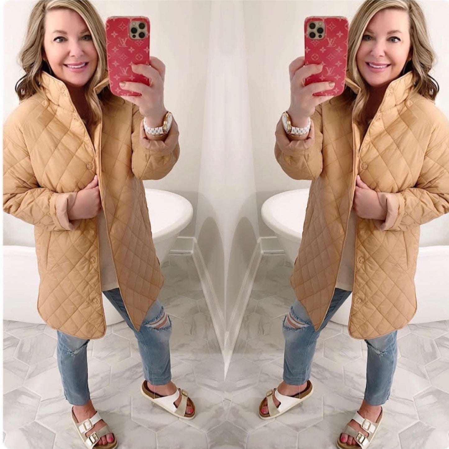 Time & Tru New Tan Quilted Barn Coat Size Small