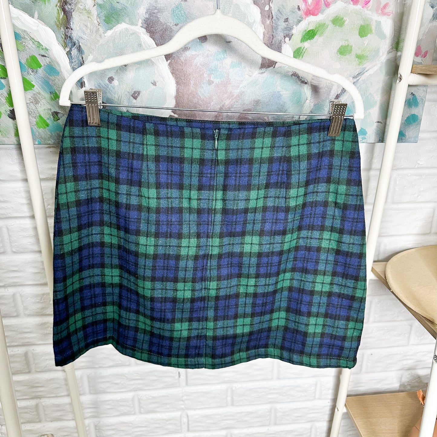 Pink Lily Green & Blue Plaid Mini Skirt Size Large