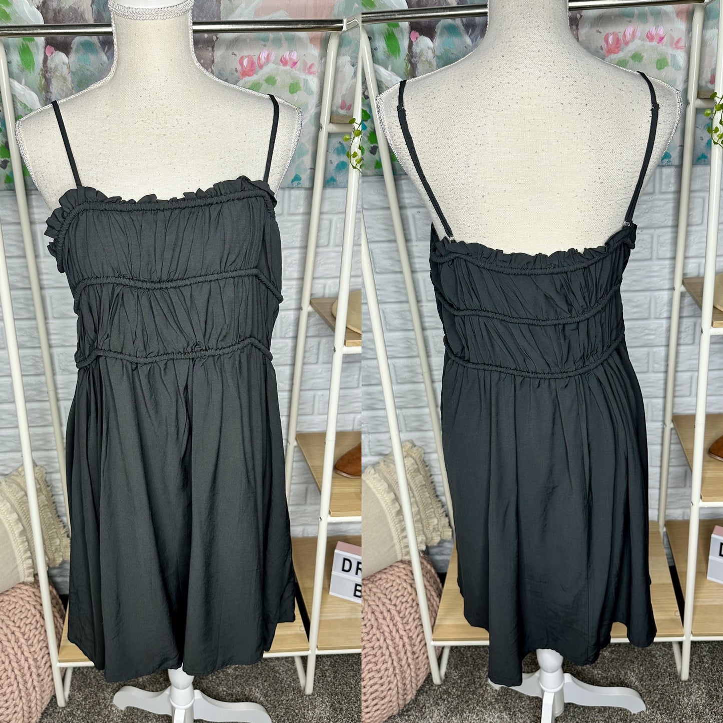 BTFBM Black Shirred Mini Dress Size Medium