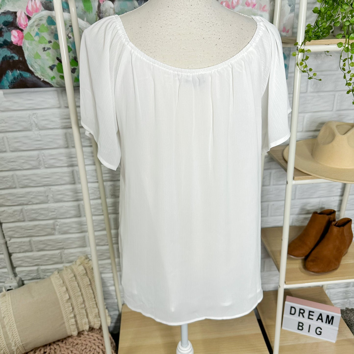 Miholl White Smock Short Sleeve Blouse Size Medium