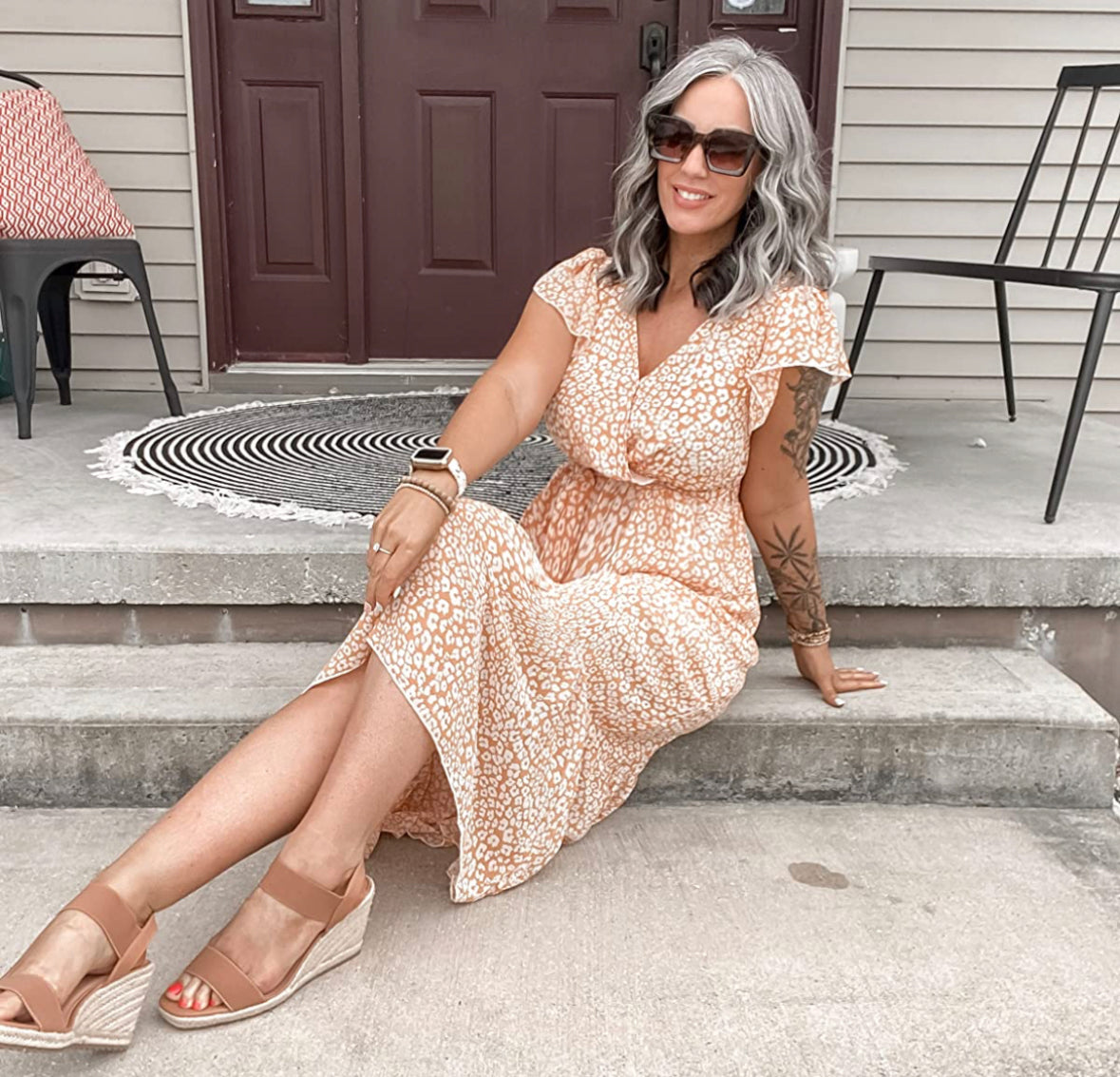 OWIN New Orange Leopard Print Maxi Dress Size Medium