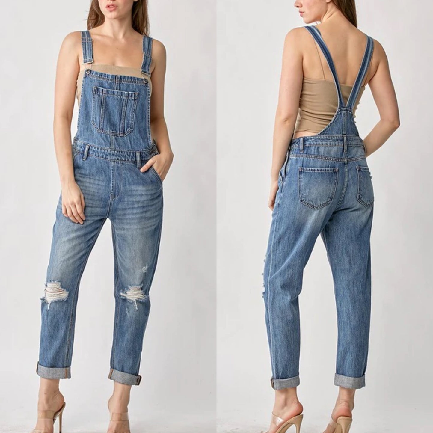 Risen Nash Distressed Denim Overalls Size Large