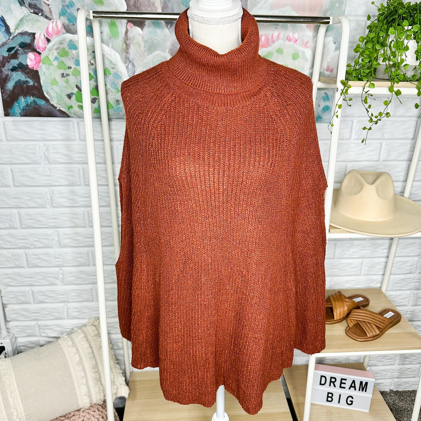Kirundo New Brown Turtleneck Poncho Sweater Size Medium