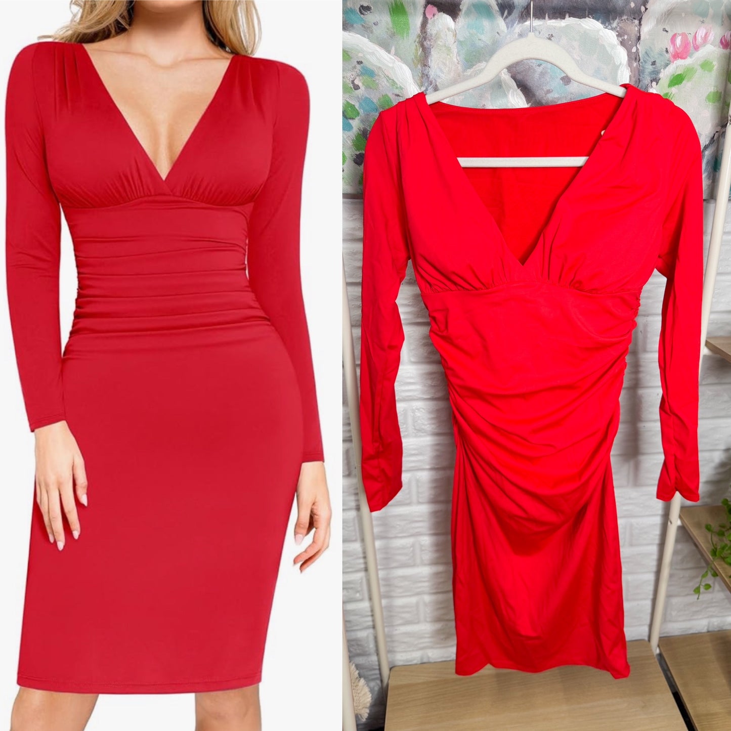 Popilush New Red Long Sleeve Bodycon Shapewear Dress (M)