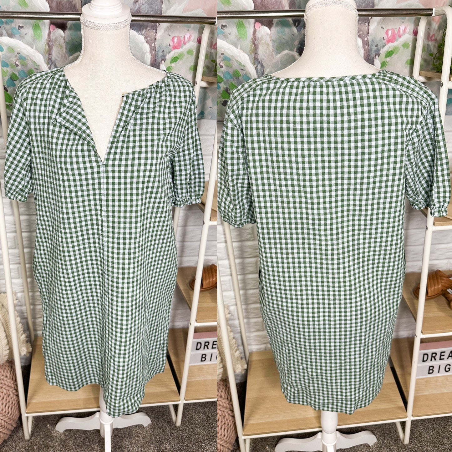 Free Assembly Green Gingham Mini Dress Size Small