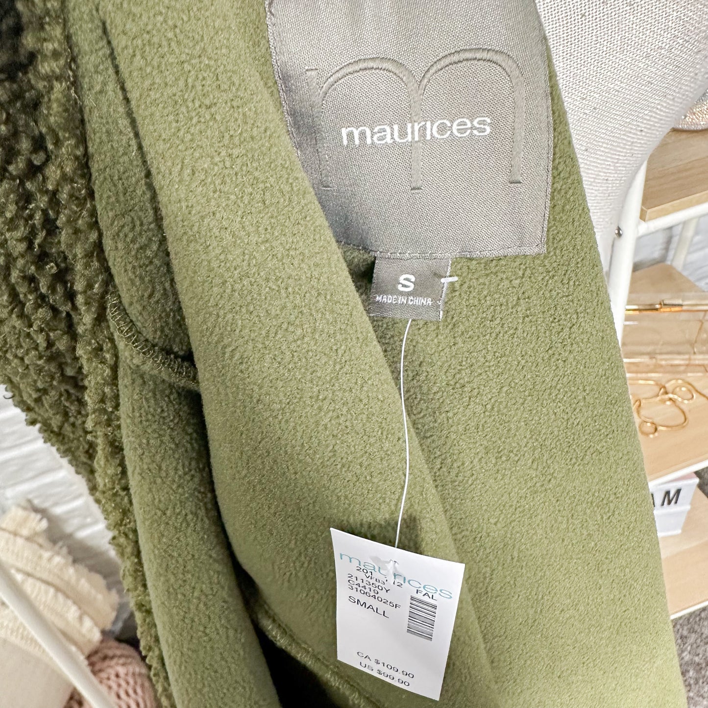 Maurice’s New Olive Teddy Sherpa Jacket Size Small