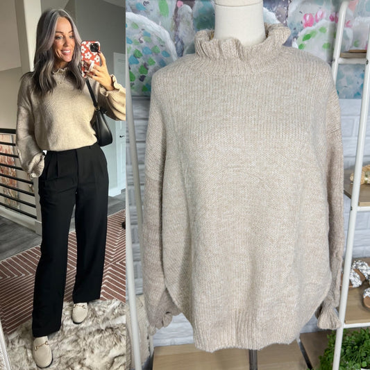 Simplee New Oversized Ruffle Sweater (S)