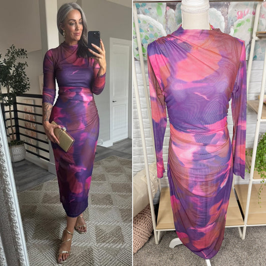 Merokeety New Plum Tie Dye Mock Neck Dress (M)