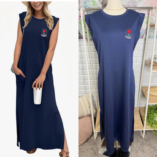 Grecerelle New Navy Rose Embroidered Maxi Dess (M)