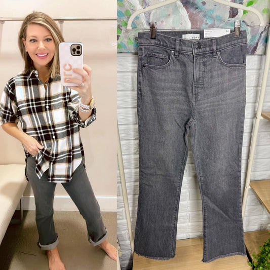 LOFT Frayed High Rise Kick Crop Jeans in Vintage Grey Wash (24)