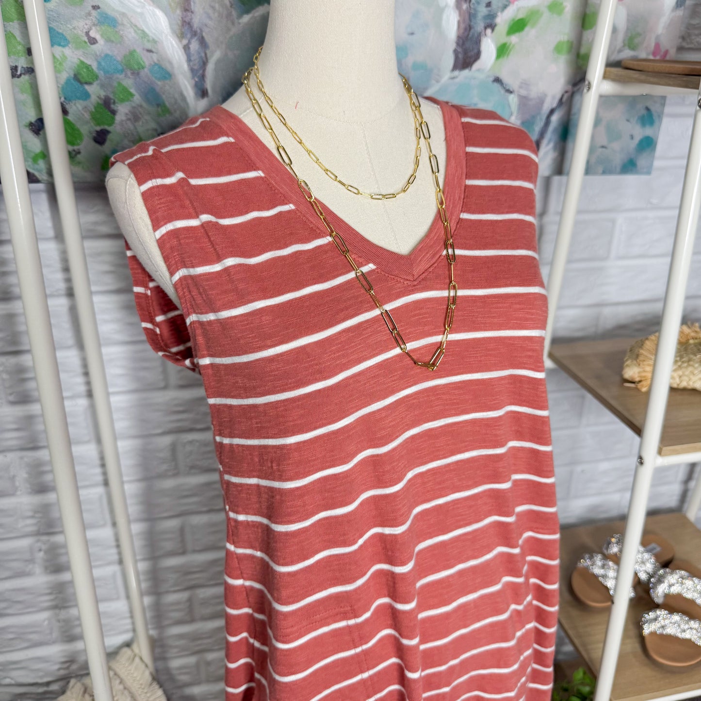 Lou & Grey New Salmon Striped Casual Dress (XS)