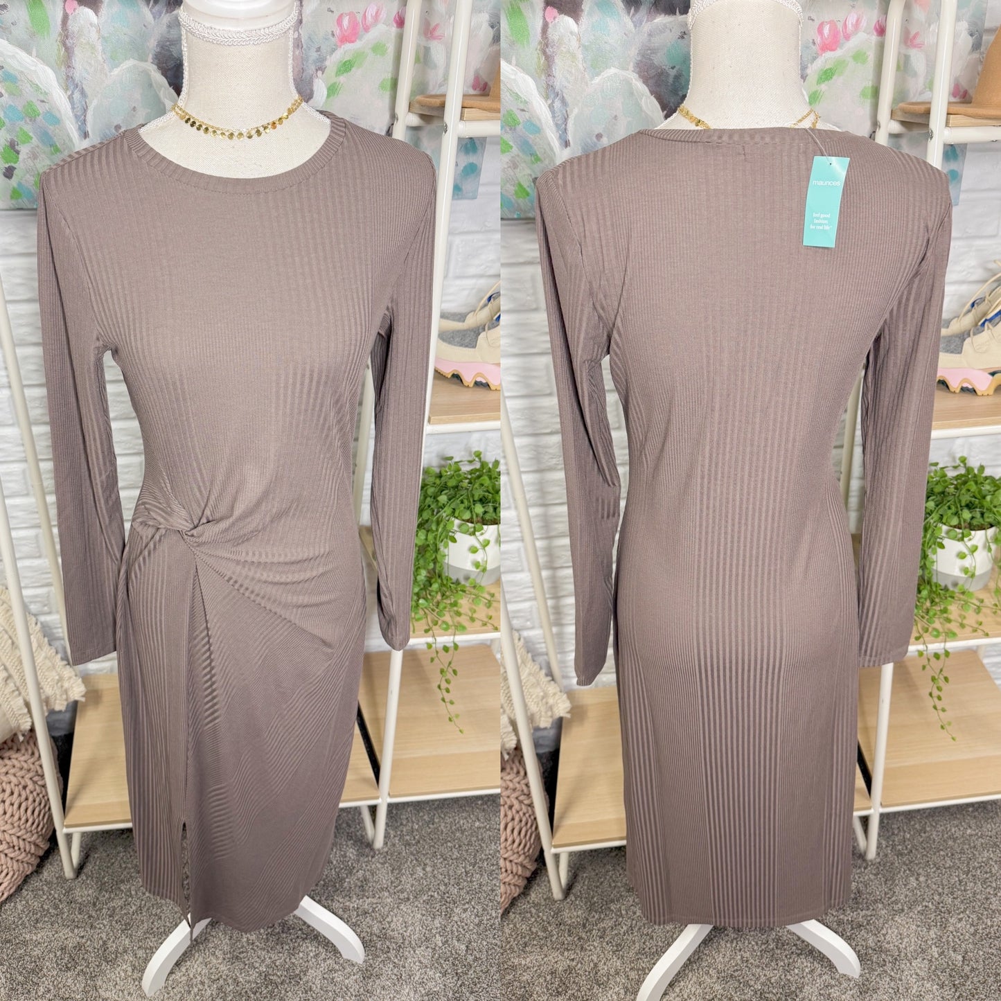 Maurice’s New 24/7 Knot Front Long Sleeve Midi Dress (M)