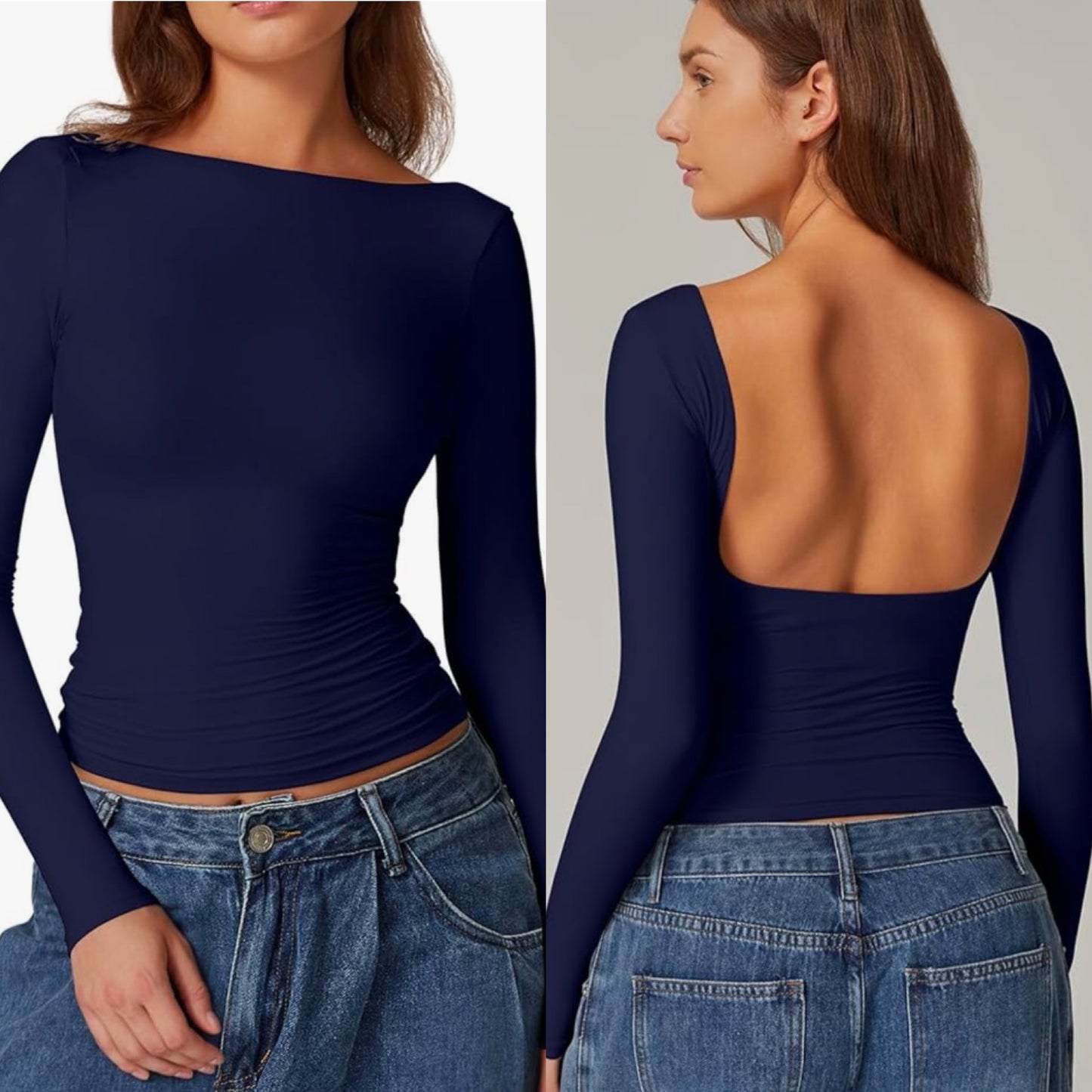 Qinsen New Navy Long Sleeve Top (M)