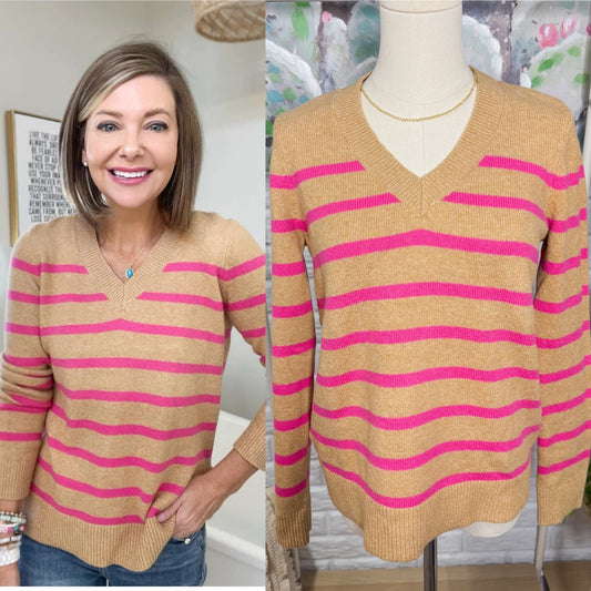 LOFT New Stripe Relaxed V-Neck Sweater (XS)