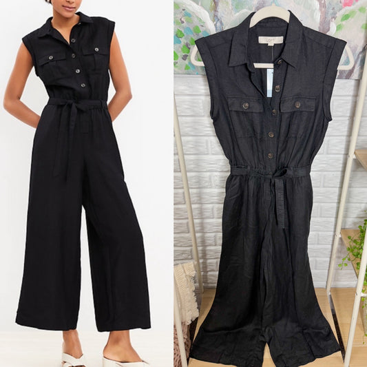 LOFT New Linen Black Button Wide Leg Jumpsuit (XSP)